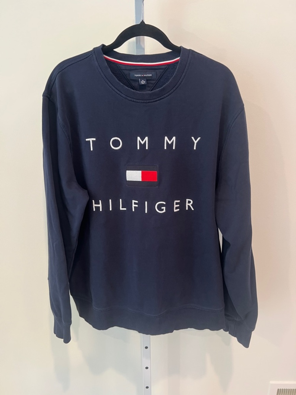 Tommy Hilfiger Navy Embroidered Signature Flag Logo Crew Neck Sweatshirt Mens XL